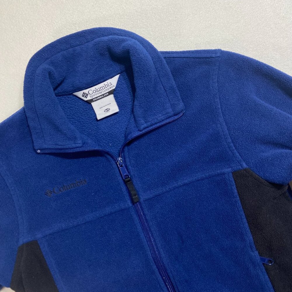 Y2K Columbia Fleece Jacket Girls 10/12 Youth Medium Blue Black Full zip
